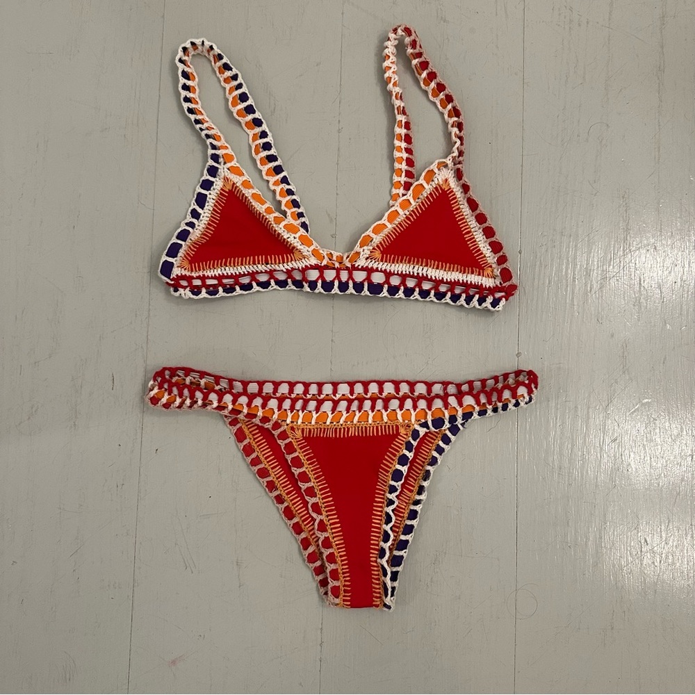 KIINI Red and Orange Crochet Bikini Top